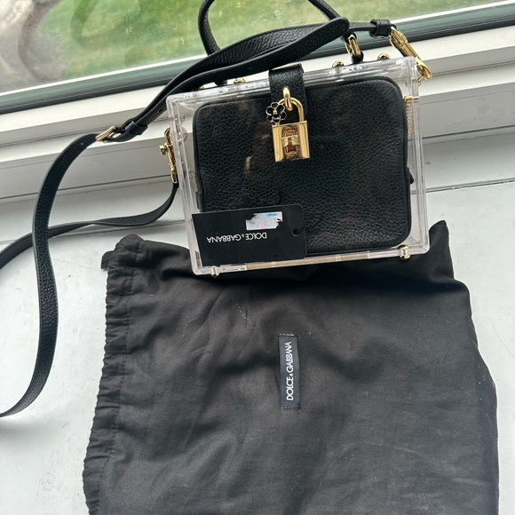 Dolce & Gabbana Plexiglass Encased Black Leather Clutch/Crossbody - Picture 9 of 16